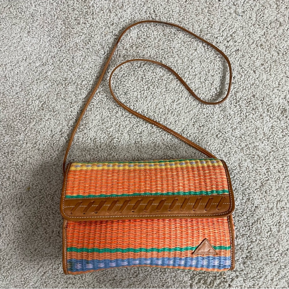 Vintage LIZ CLAIBORNE Accessories Collection COLORFUL Woven RAFFIA Straw PURSE